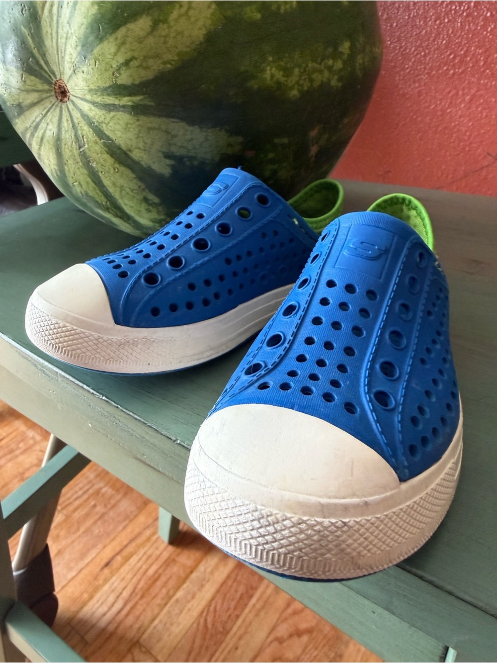 Skechers Blue Slip-On Kids Water Shoes with White Toe